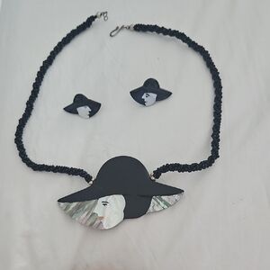 Lee Sands Vintage Chic Black and White Face Motif Necklace Set